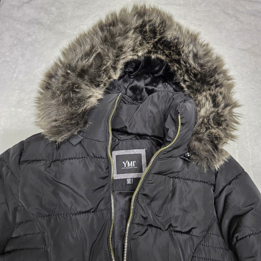 YMI Polyfill Puffer Jacket with Faux Fur Trim Hood and Pop Zippers M Style J1538 - Picture 11 of 16